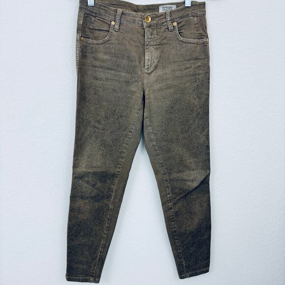 Closed Womens Denim Pants Size 27 Crop Textured Sheen Cotton Stretch Brown - Picture 1 of 9